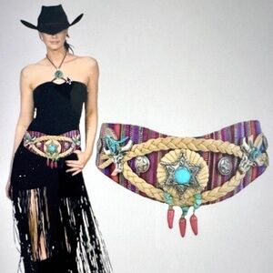 VINTAGE NATIVE AMERICAN WESTERN NAVAJO HAND-WOVEN WIDE BELT